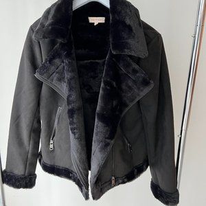Black Suede Faux Fur Lined Women's Jacket SOFT